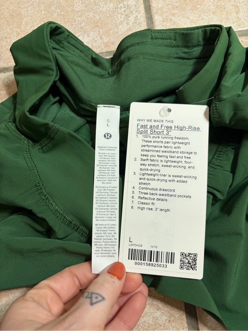NWT Lululemon Fast & Free High-Rise Split Short 3" (Ivy Grove) Size L - Picture 5 of 8